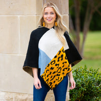 Load image into Gallery viewer, 6390 - Leopard Color Block Poncho - Black Brown
