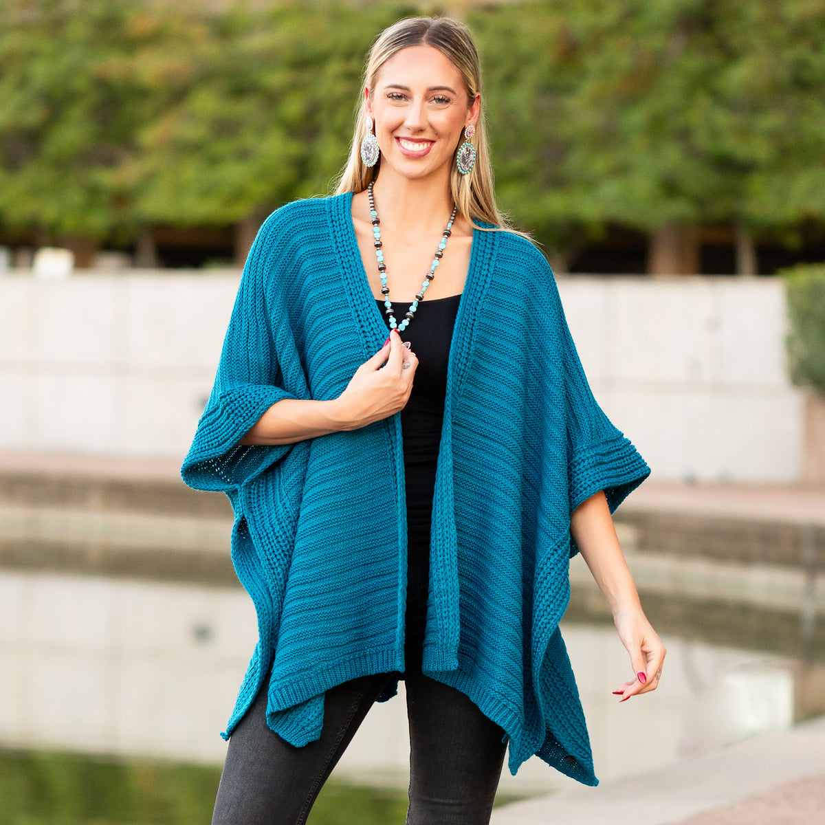 6399 - Oversized Knit Cardigan - Blue