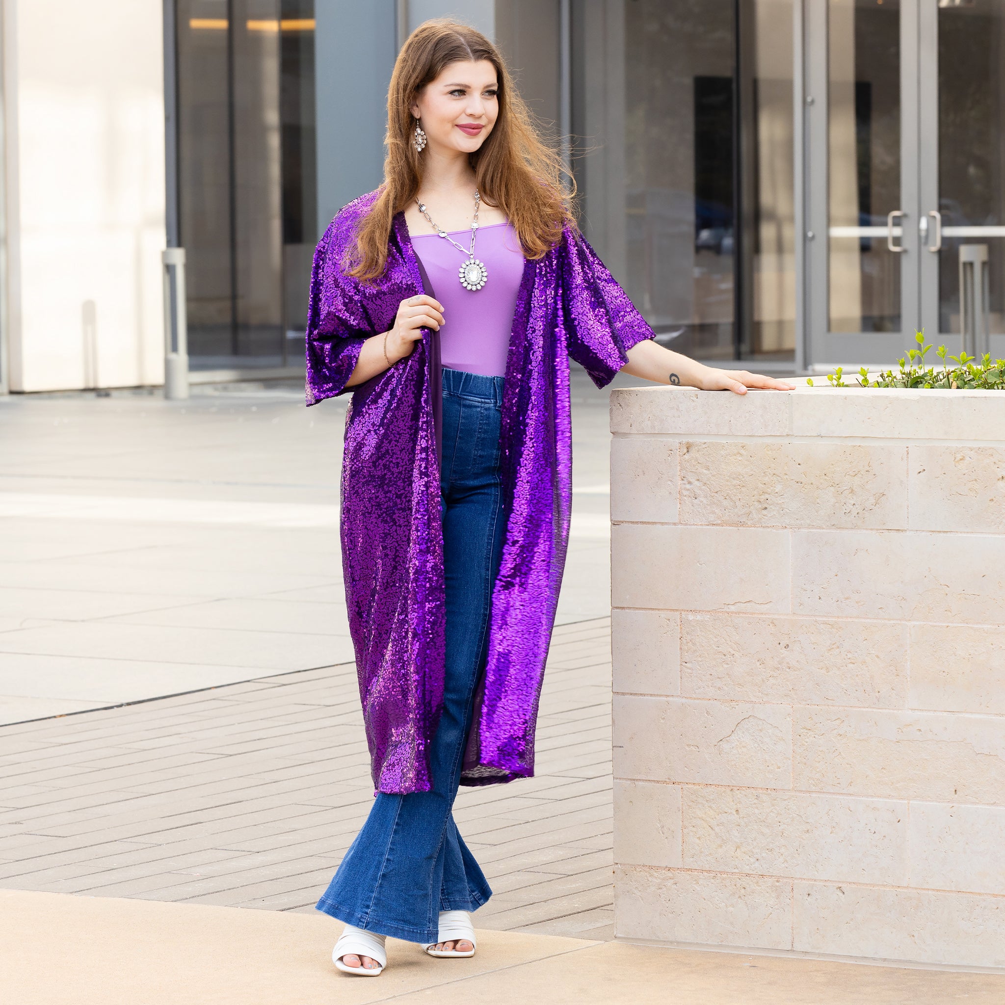 絶版‼️ PURPLE STARS purple fashion 6721 - Sequin Duster - Purple | Your Fashion Wholesale