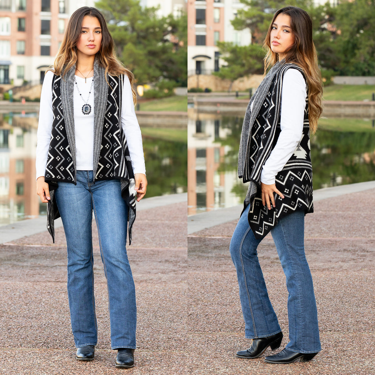 6790 - Geometric Print Vest - Black & White