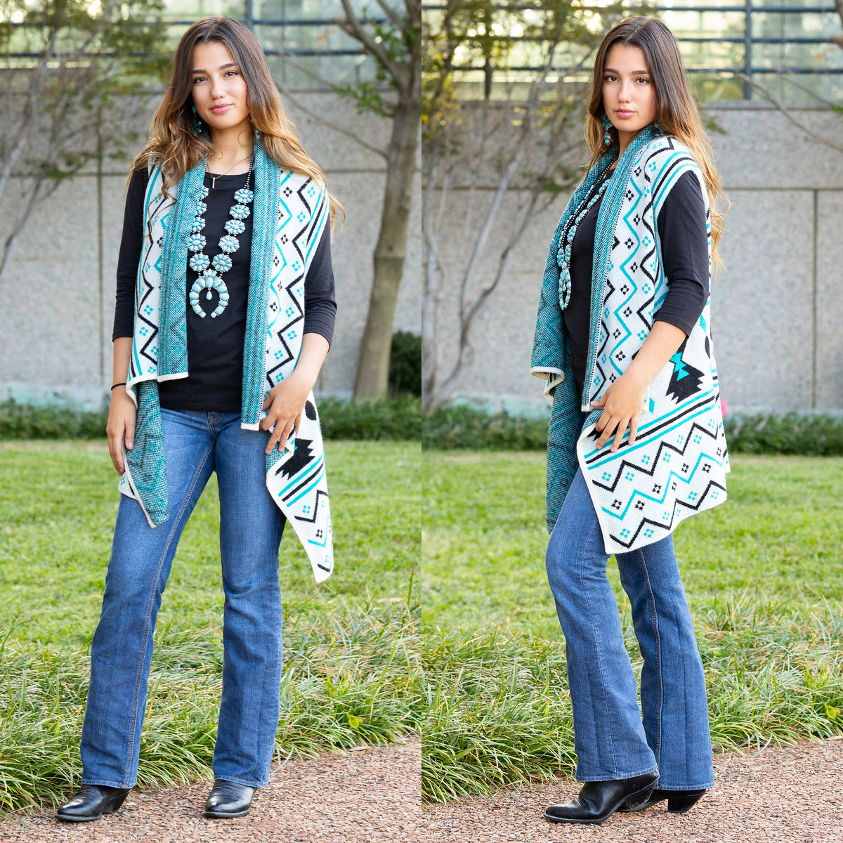 6790 - Geometric Print Vest - Turquoise