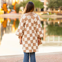 Load image into Gallery viewer, 6793 - Checkered Print Poncho - Brown
