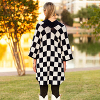 Load image into Gallery viewer, 6793 - Checkered Print Poncho - Black &amp; White
