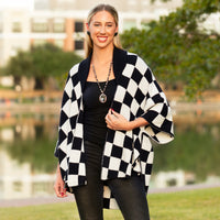 Load image into Gallery viewer, 6793 - Checkered Print Poncho - Black &amp; White
