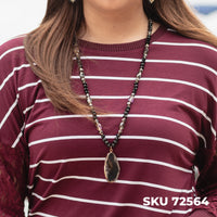 Load image into Gallery viewer, 10622 - Striped Top with Lace Sleeves - Wine
