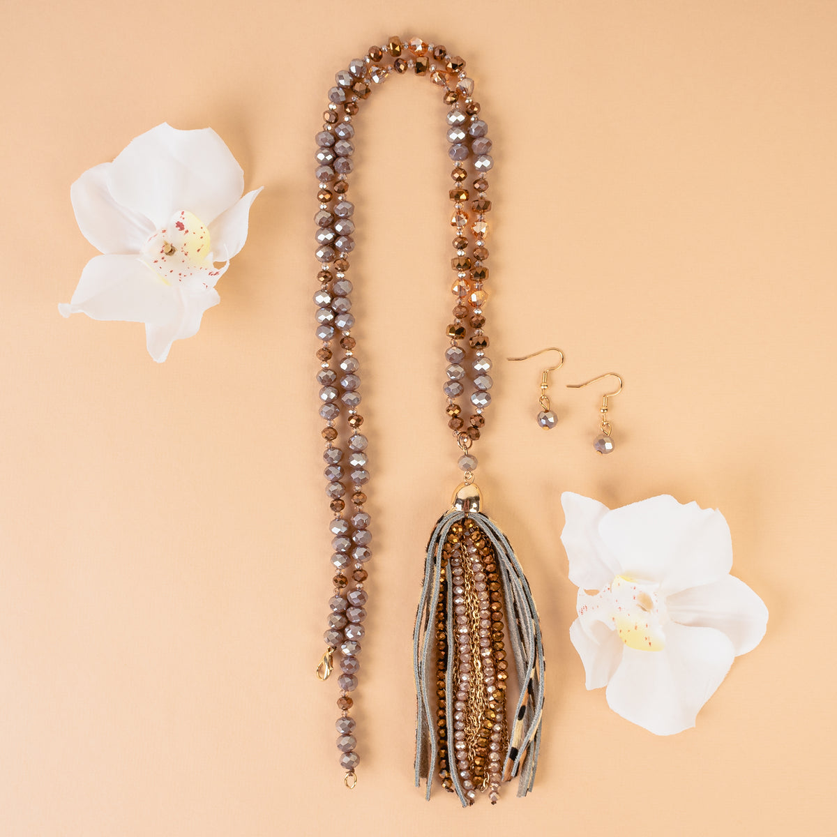 72727 - Animal Print Tassel Necklace - Brown