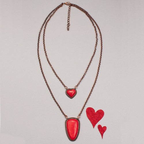 72738 - Heart Squash Blossom Necklace - Red & Copper