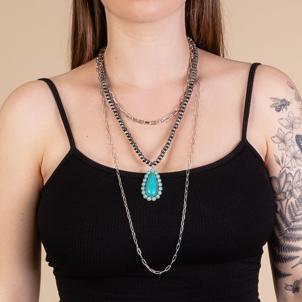 72924 - Squash Blossom Necklace - Turquoise & Silver