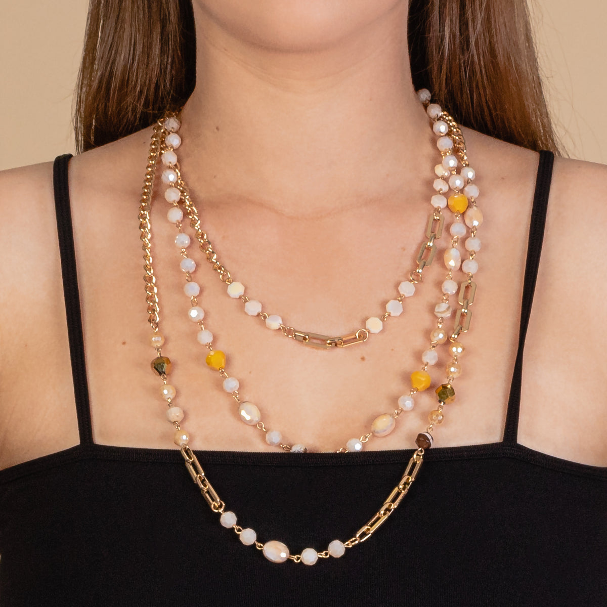 72936 - Layered Beaded Necklace - Beige