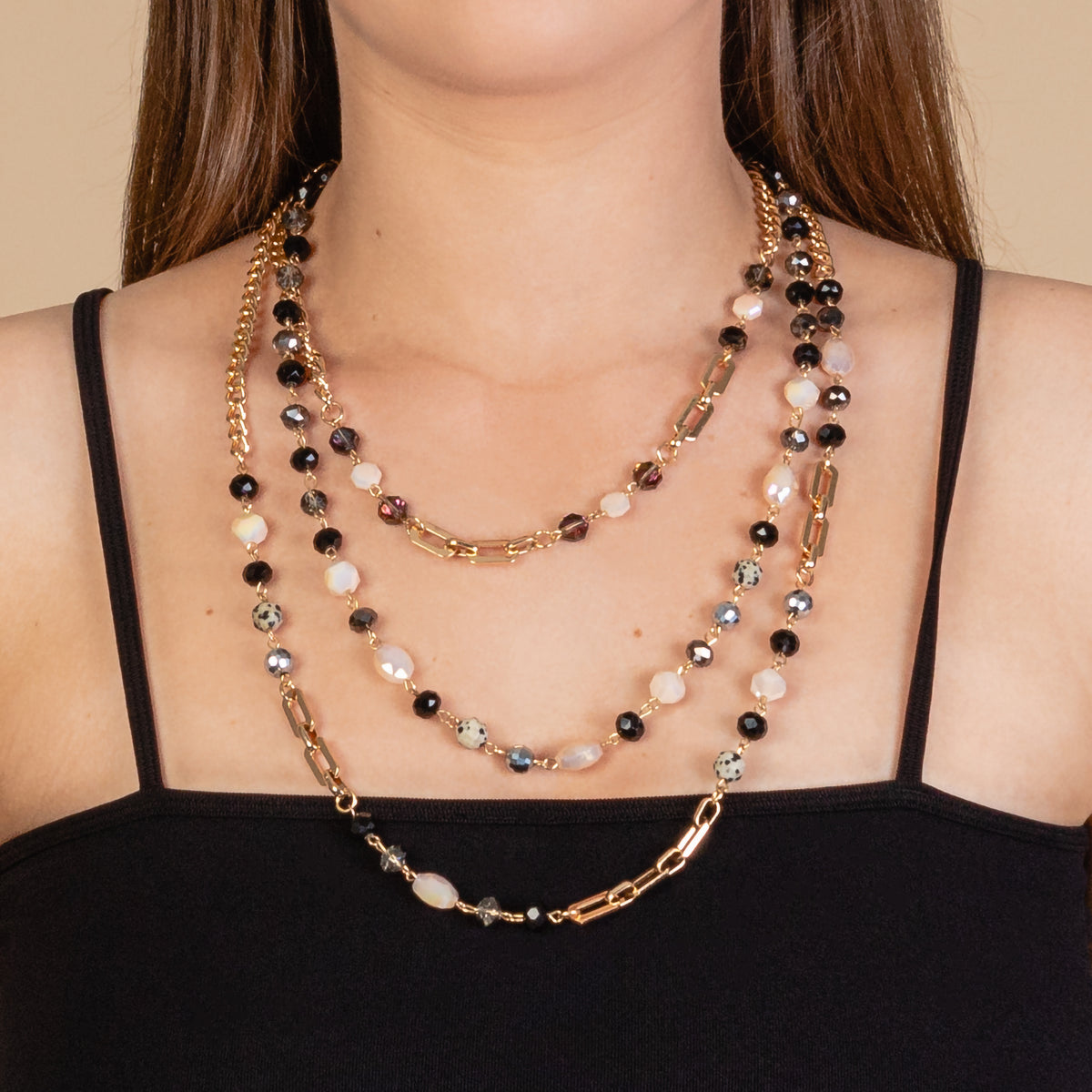 72936 - Layered Beaded Necklace - Black