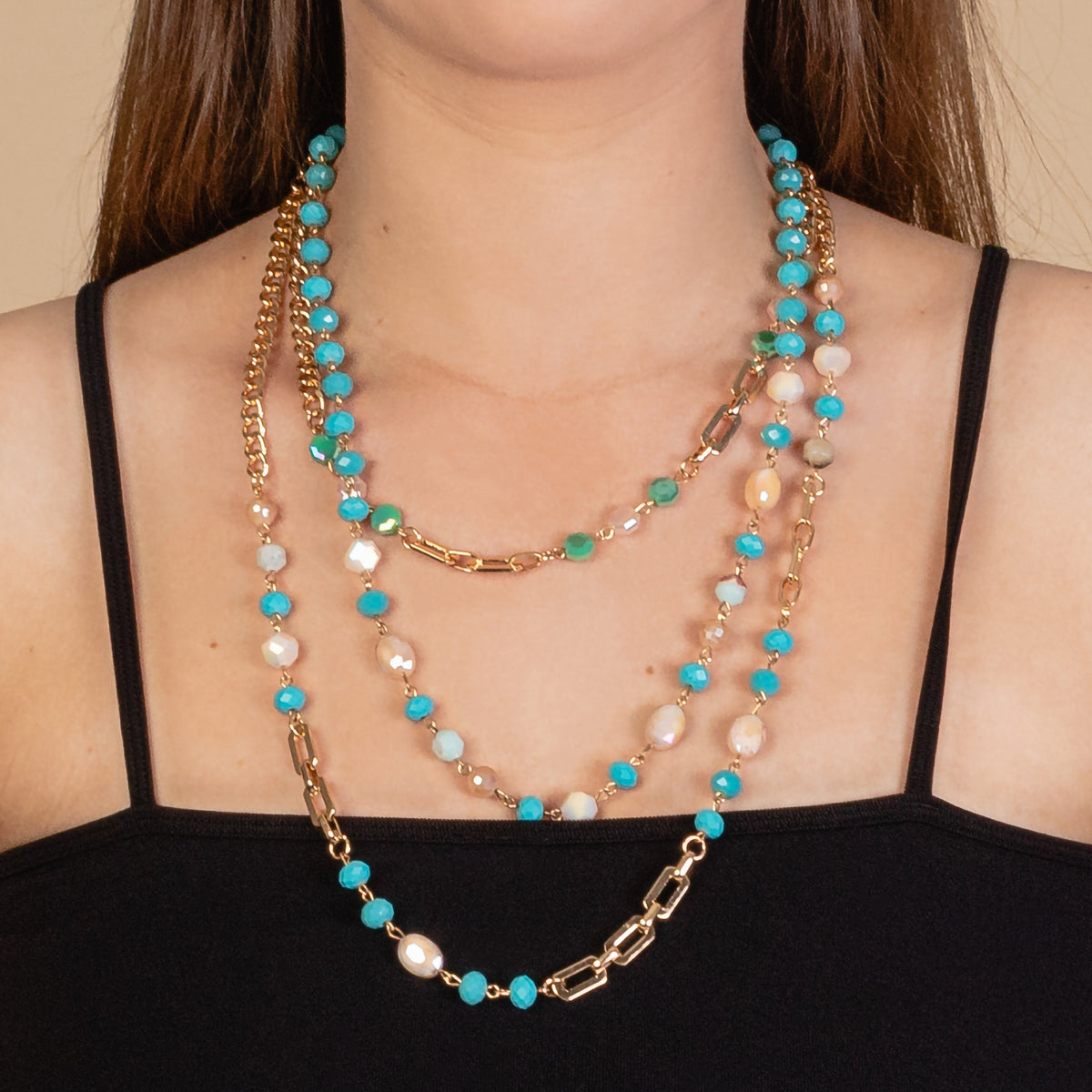 72936 - Layered Beaded Necklace - Turquoise