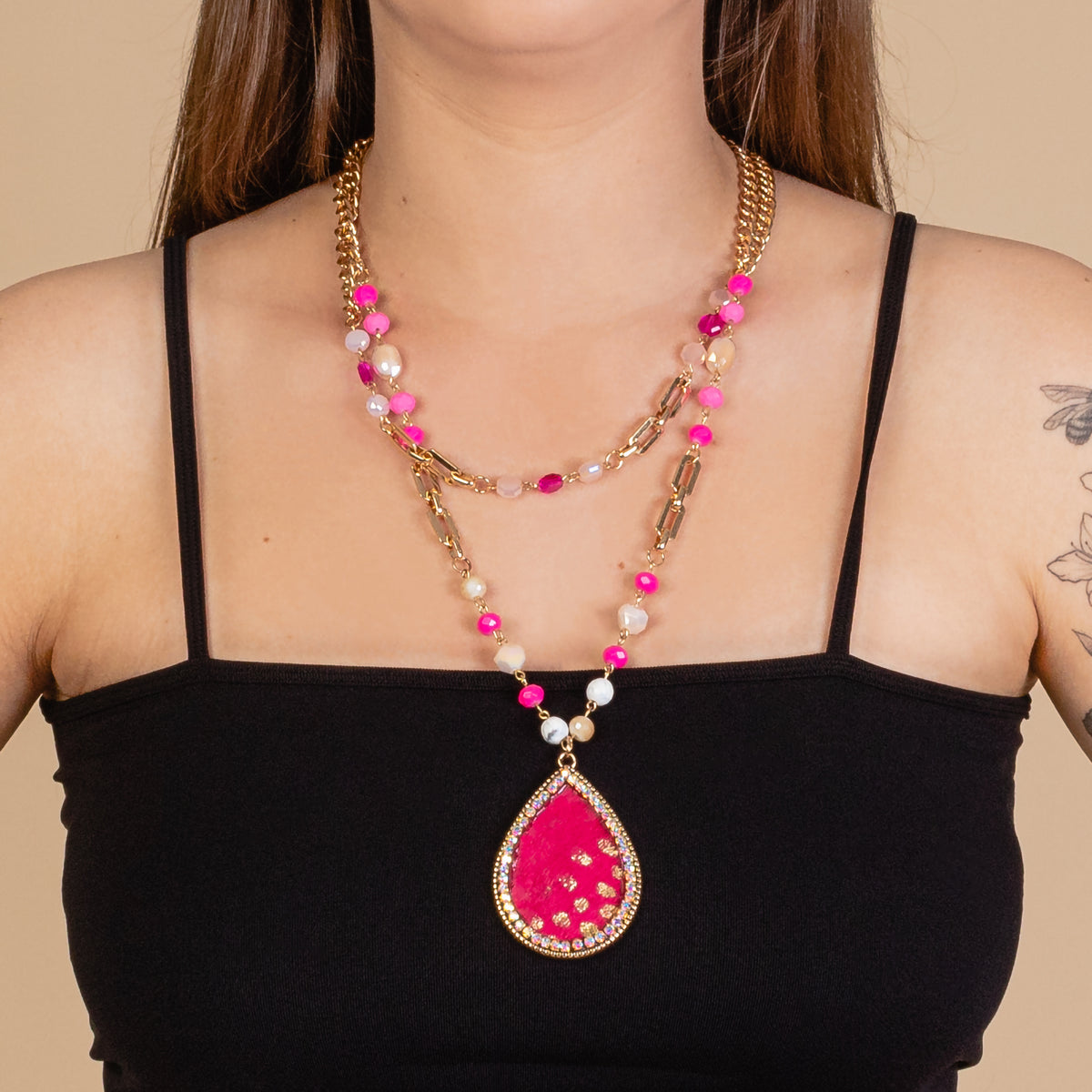 72937 - Animal Print Necklace - Fuchsia