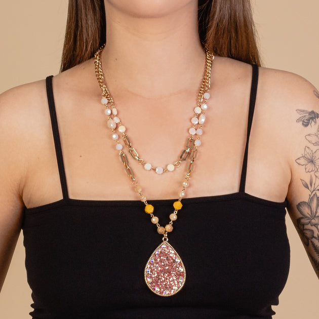 72941 - Layered Glitter Pendant Necklace - Rose Gold | Your Fashion ...