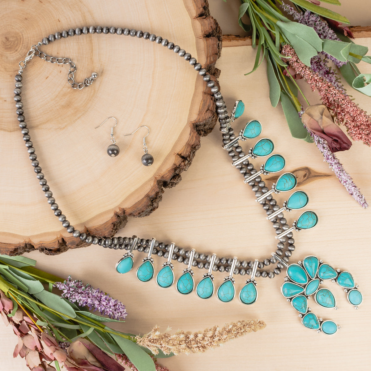 72944 - Squash Blossom Necklace - Turquoise & Silver