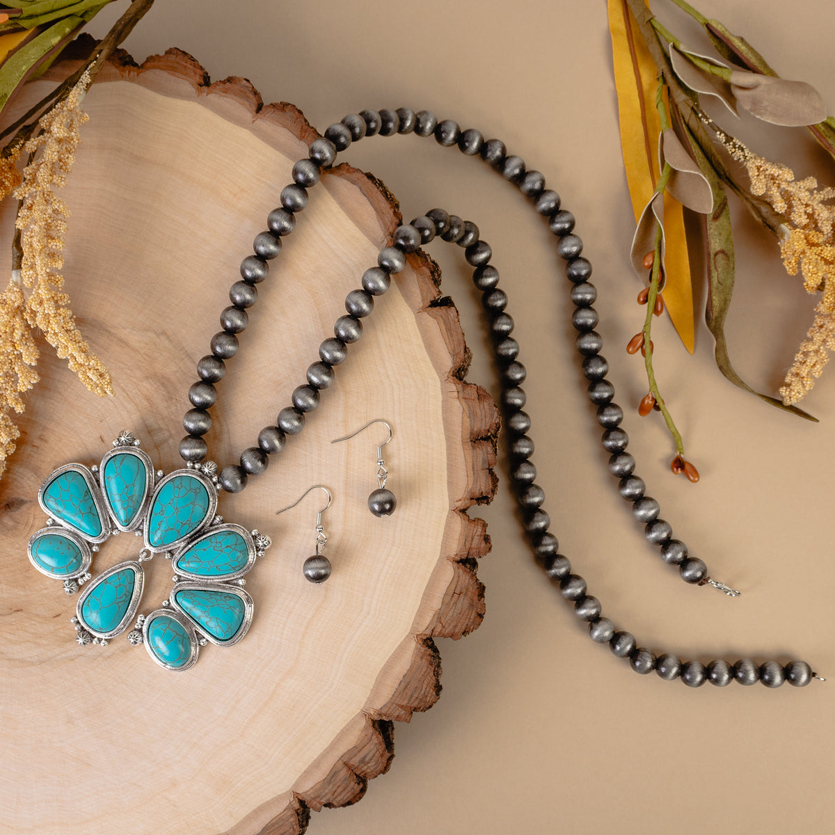 72945 - Squash Blossom Necklace - Turquoise & Silver