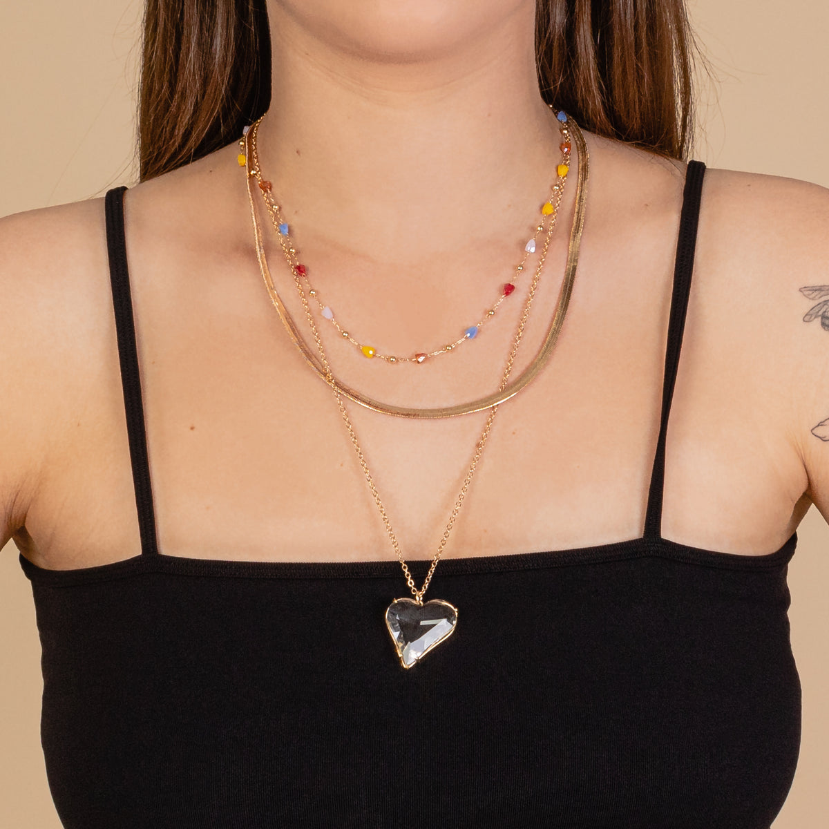 72951 - Layered Heart Necklace - Multi