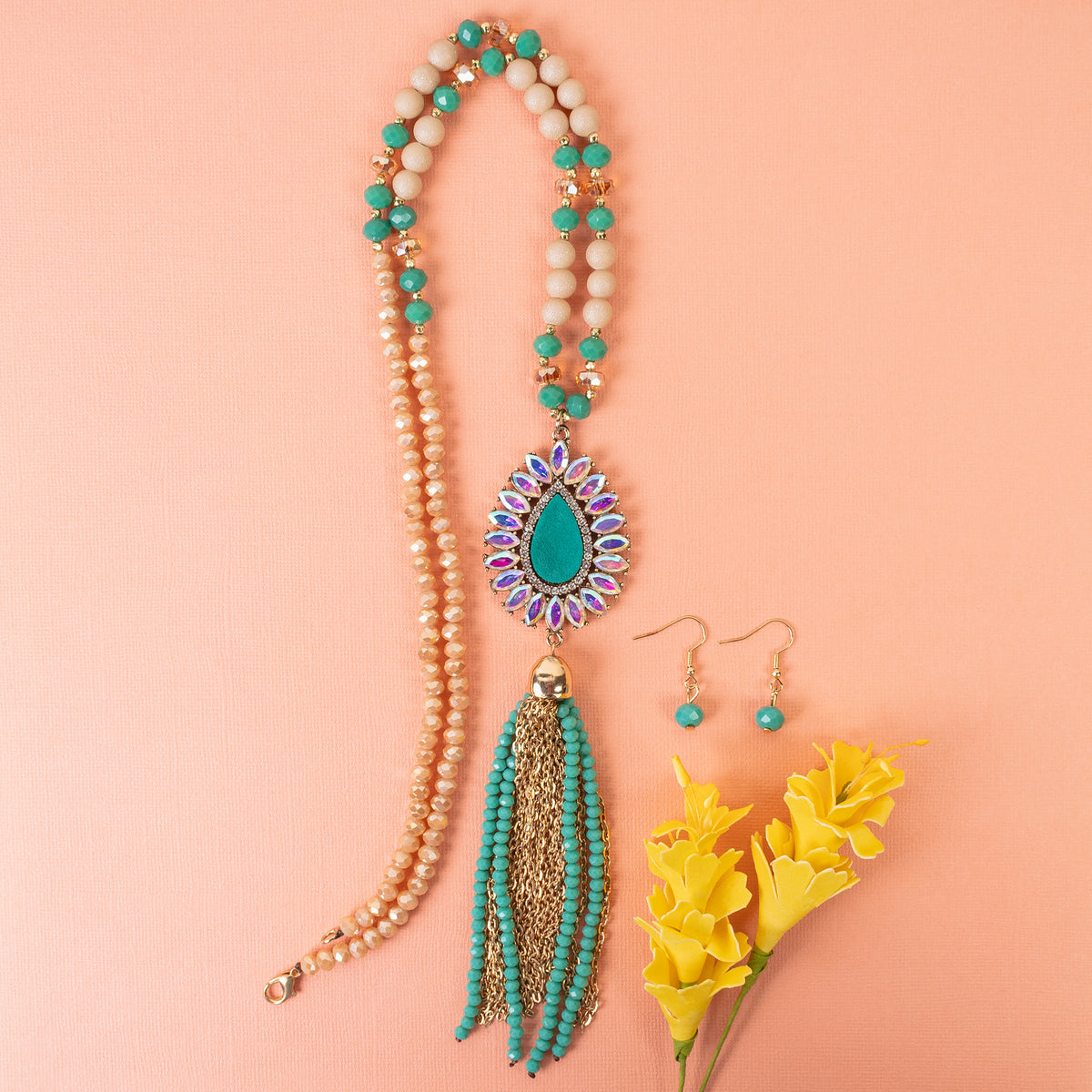 72964 - Beaded Tassel Necklace - Turquoise