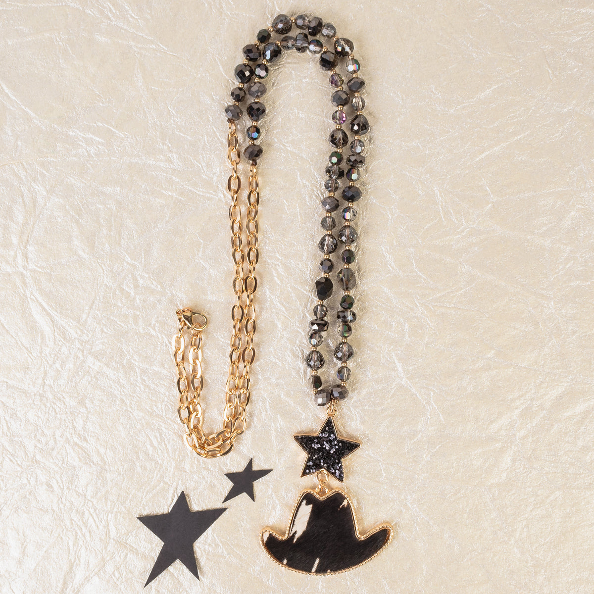 72974 - Western Cowboy Hat Necklace - Black