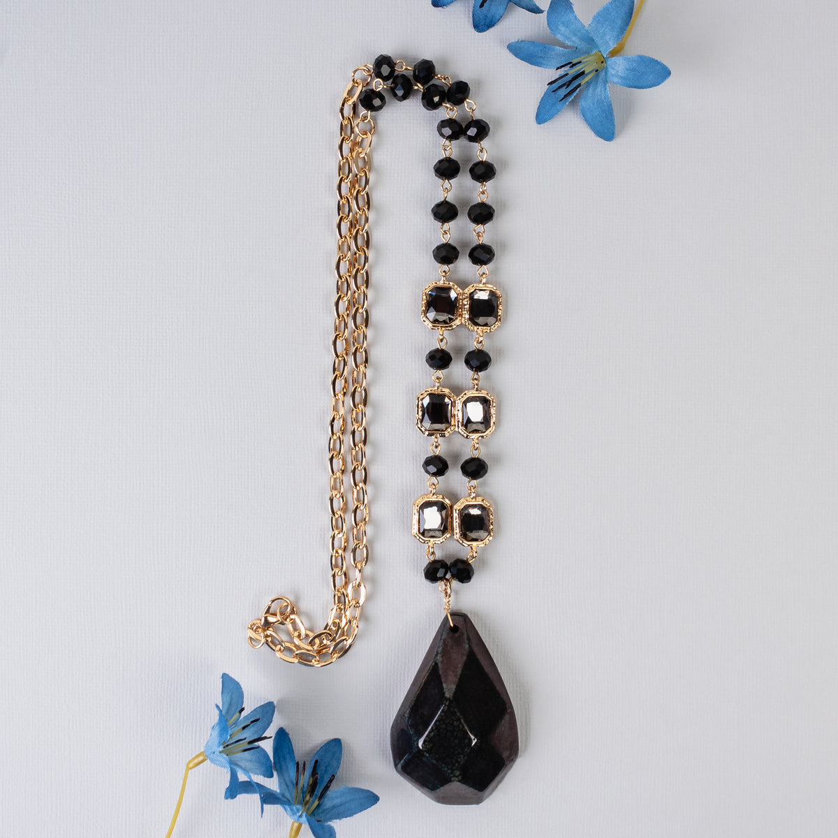 72975 - Natural Stone Necklace - Black