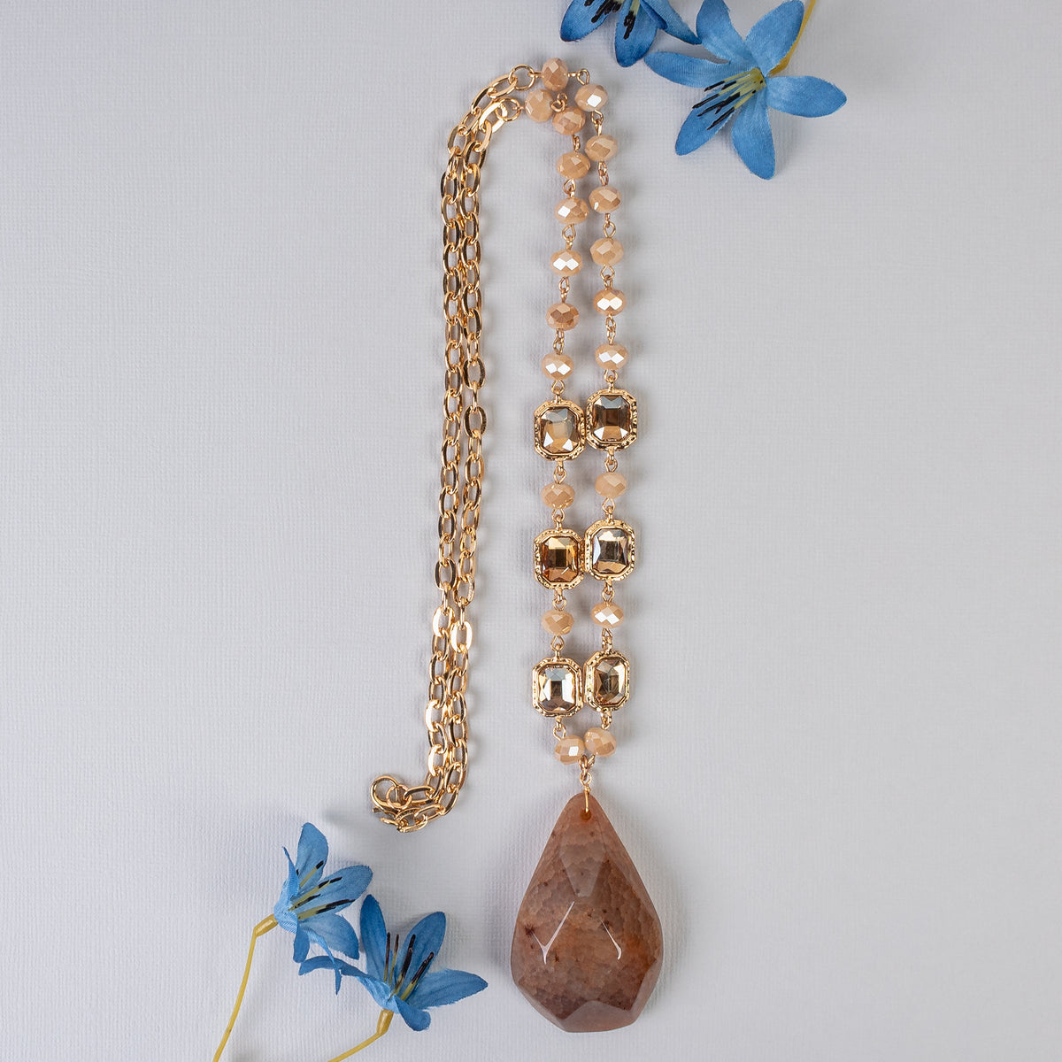 72975 - Natural Stone Necklace - Champagne