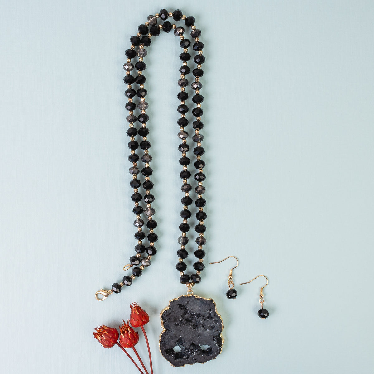 72977 - Natural Stone Necklace - Black