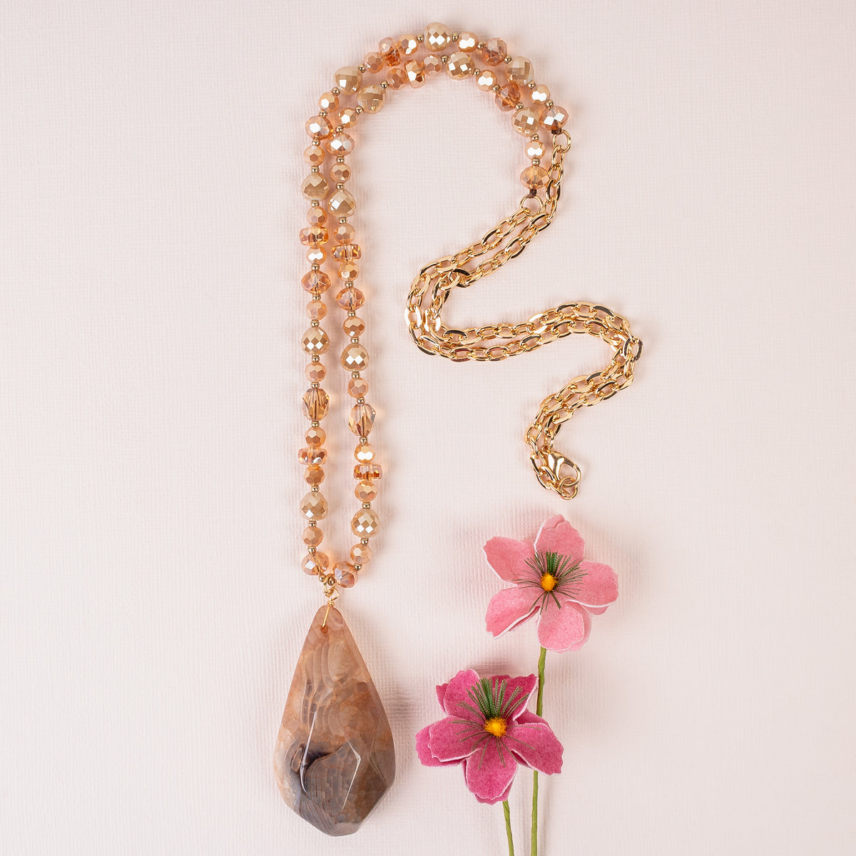 72979 - Natural Stone Necklace - Champagne