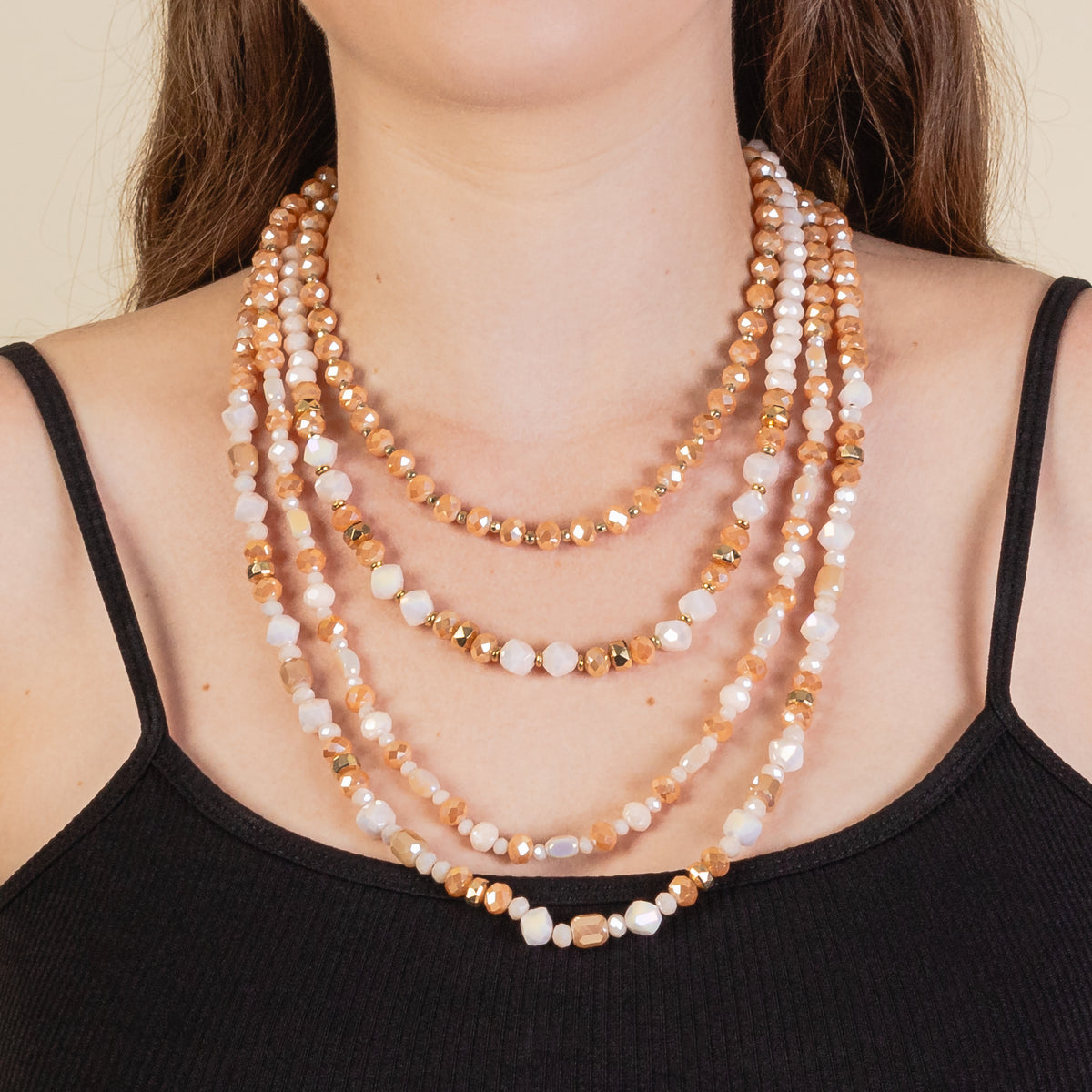 72983 - Layered Beaded Necklace - Beige