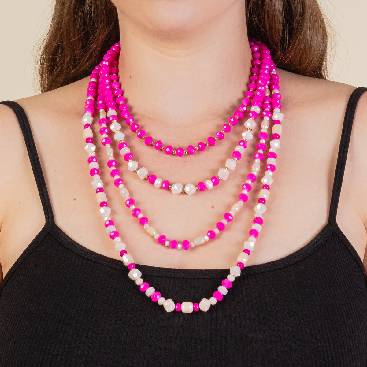 72983 - Layered Beaded Necklace - Fuchsia