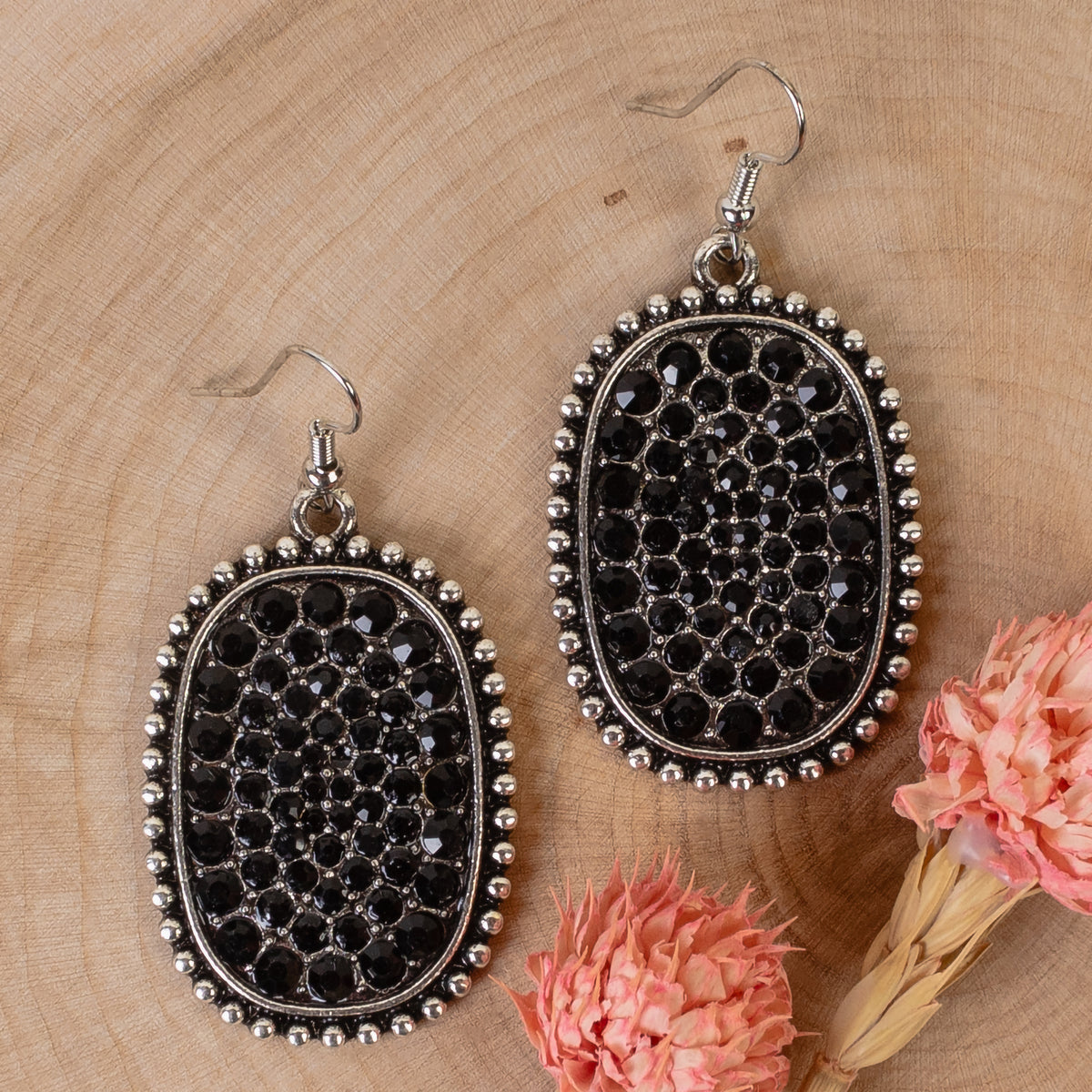 73249 - Crystal Drop Earrings - Black