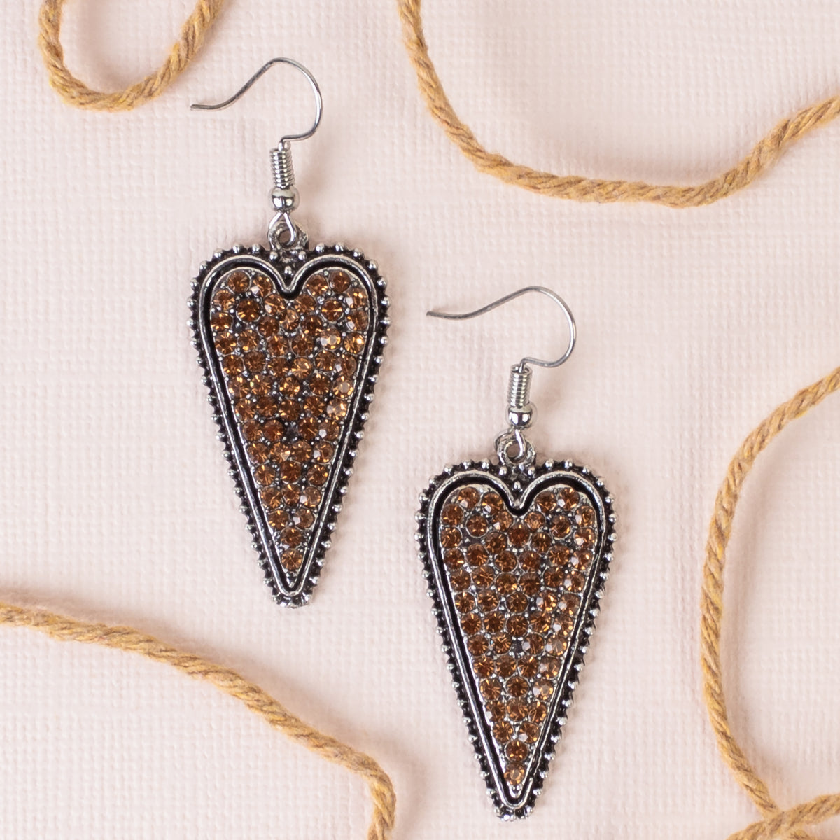 73425 - Beaded Heart Earrings - Brown