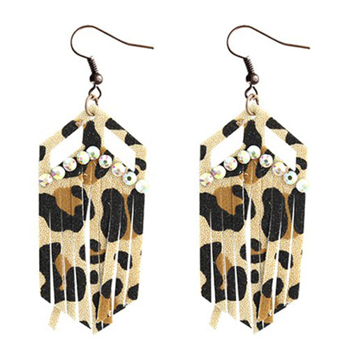 73645 - Leopard Earrings with Crystals - Suede Leopard