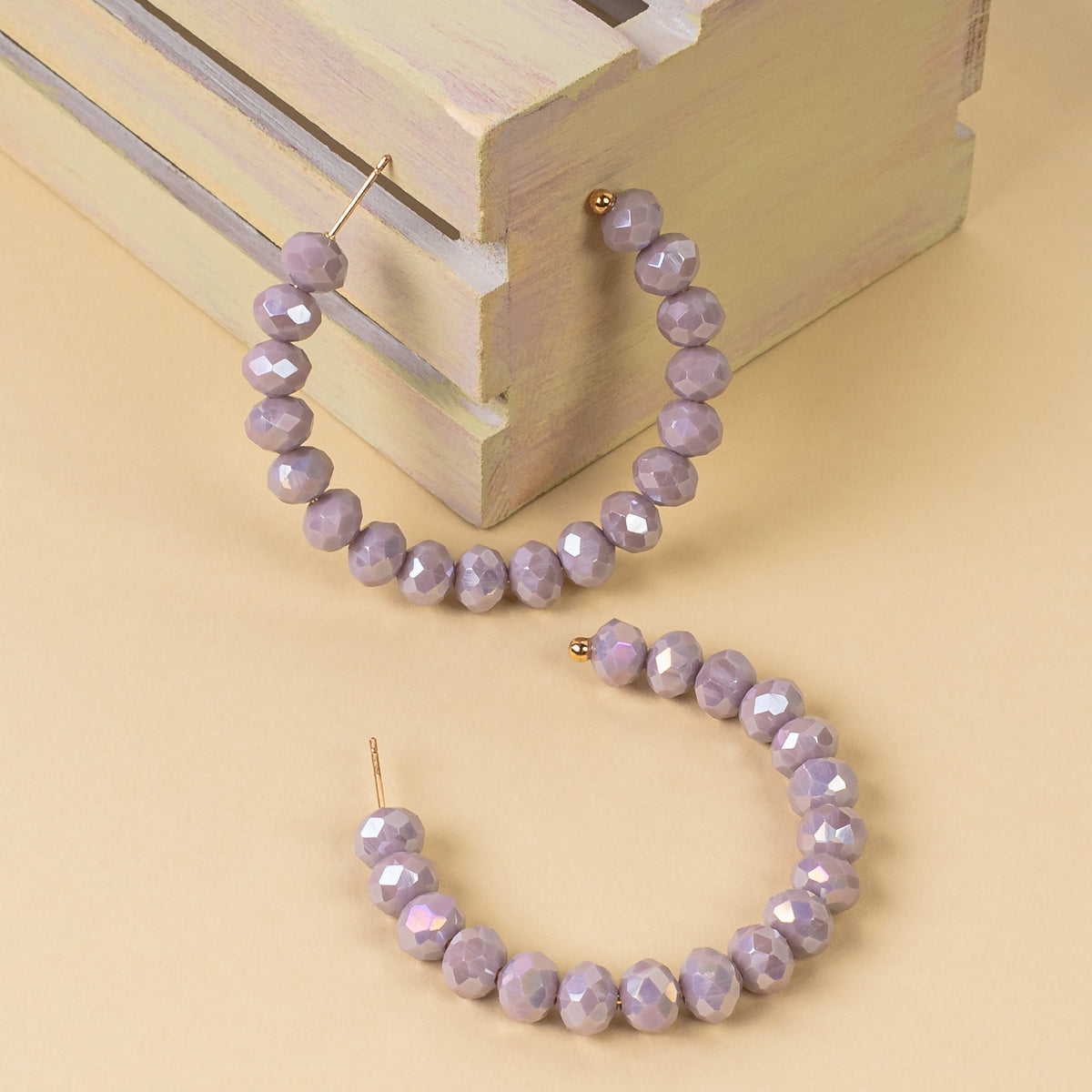 73940-12 - Crystal Beaded Hoop Earrings - Purple AB