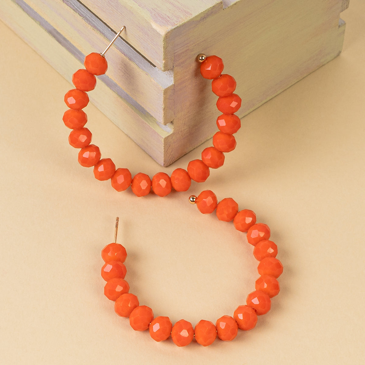 73940-8 - Crystal Beaded Hoop Earrings - Orange