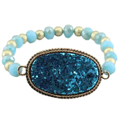 74580 - Glitter Oval Pendant Bracelet - Turquoise