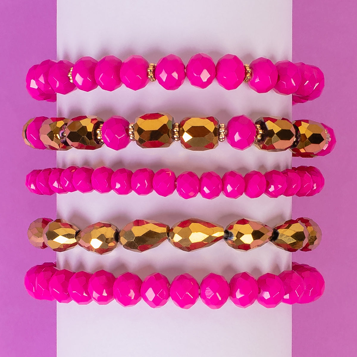 74691 - Crystal Beaded Stacked Bracelets - Fuchsia