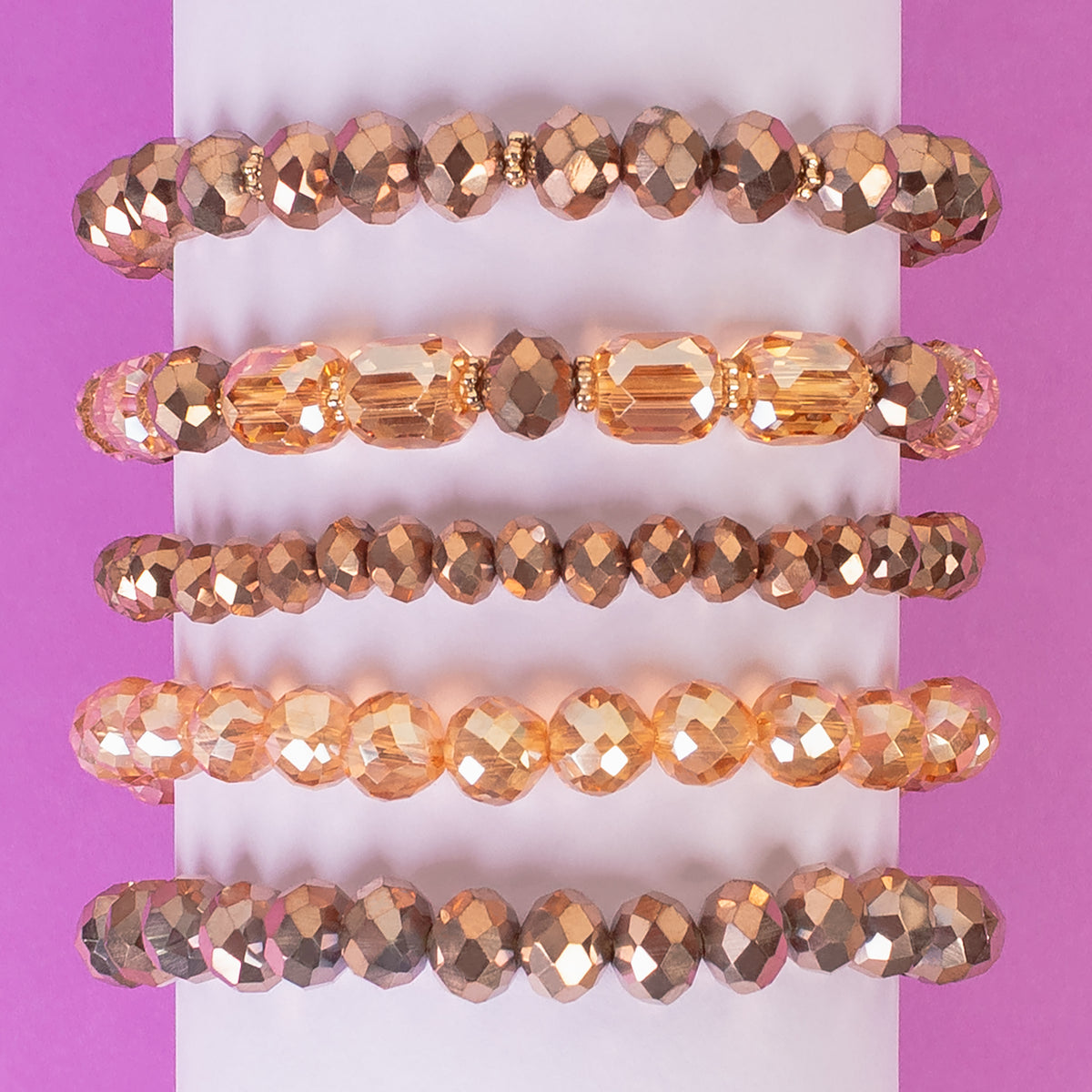 74691 - Crystal Beaded Stacked Bracelets - Rose Gold