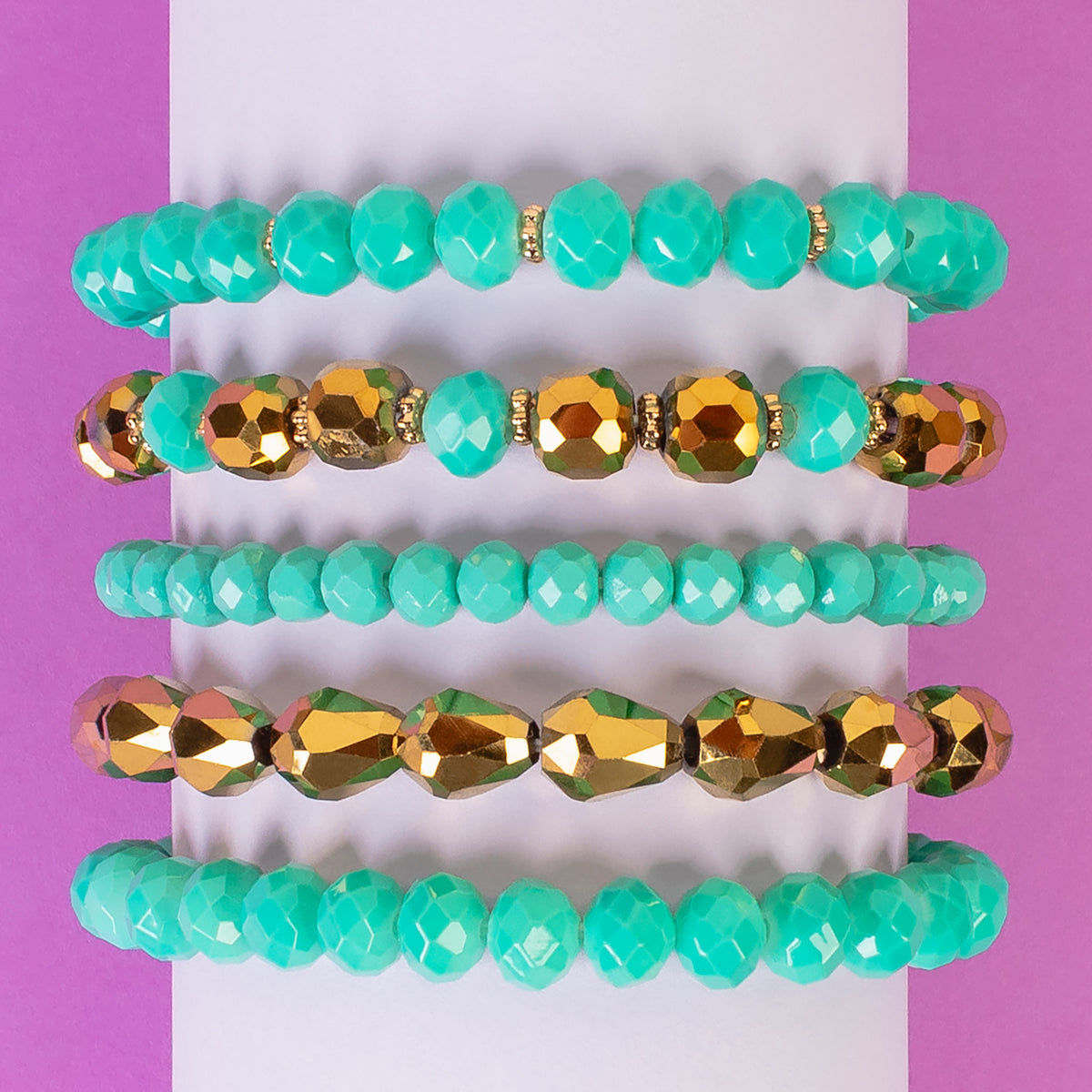 74691 - Crystal Beaded Stacked Bracelets - Turquoise