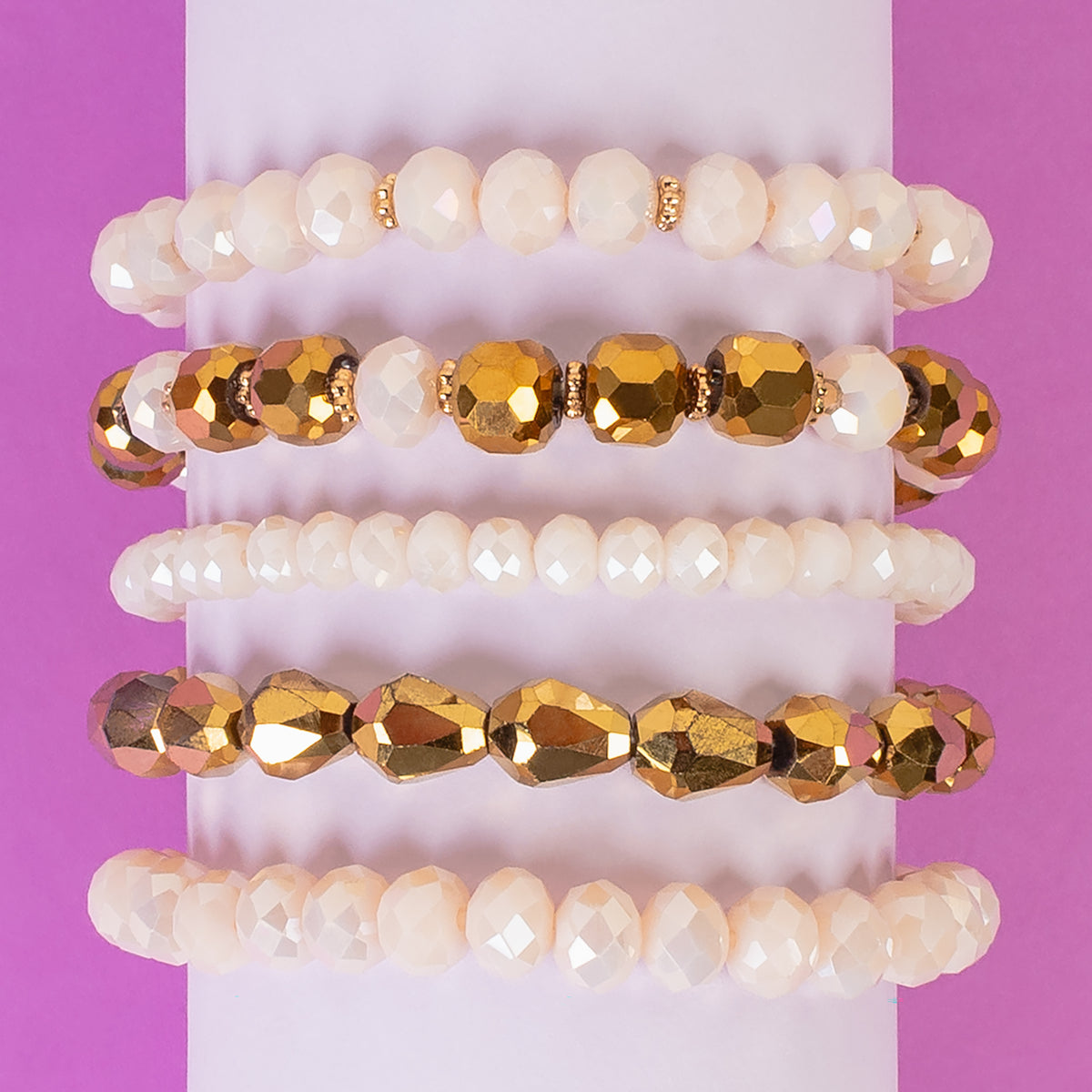 74691 - Crystal Beaded Stacked Bracelets - White