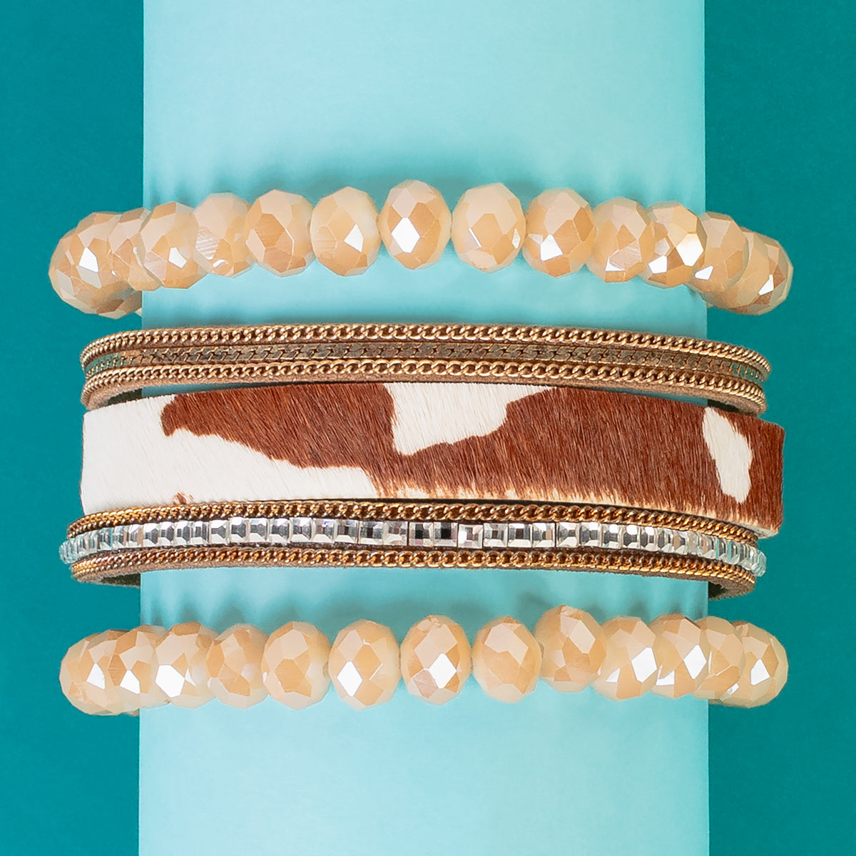 74699 - Animal Hide Stacked Bracelets - Beige