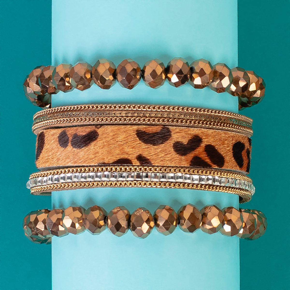 74699 - Animal Hide Stacked Bracelets - Bronze
