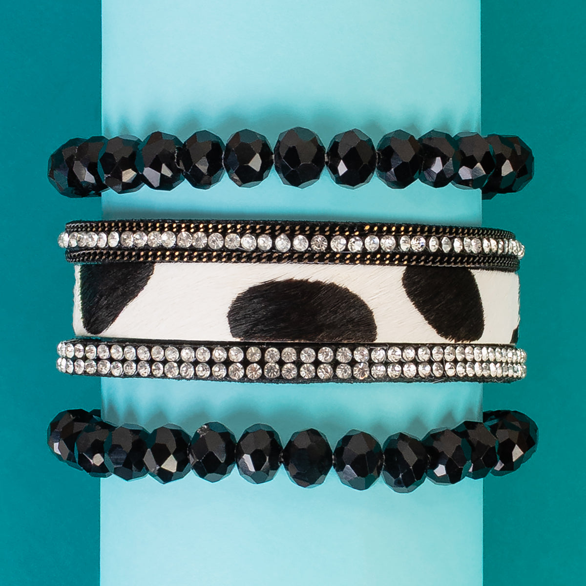 74699 - Animal Hide Stacked Bracelets - White