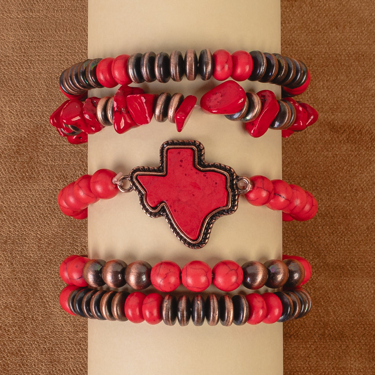 74764 - Texas Stacked Bracelets - Red & Copper