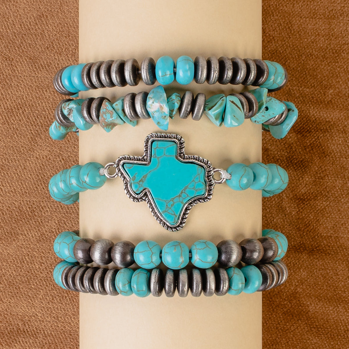 74764 - Texas Stacked Bracelets - Turquoise & Silver