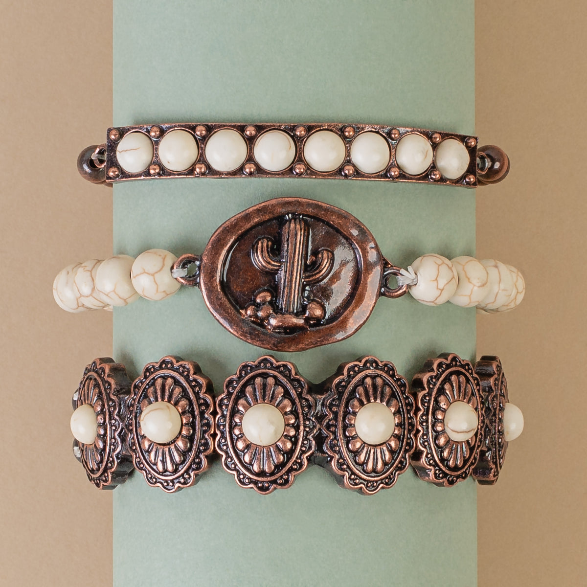 74765 - Stacked Cactus Bracelets - Ivory & Copper