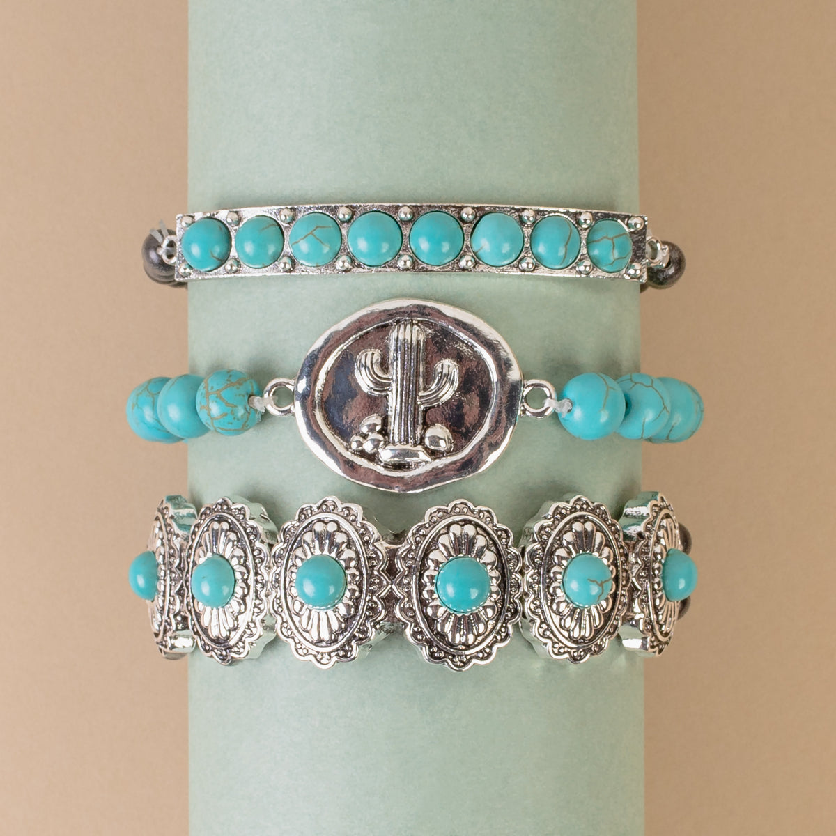 74765 - Stacked Cactus Bracelets - Turquoise & Silver