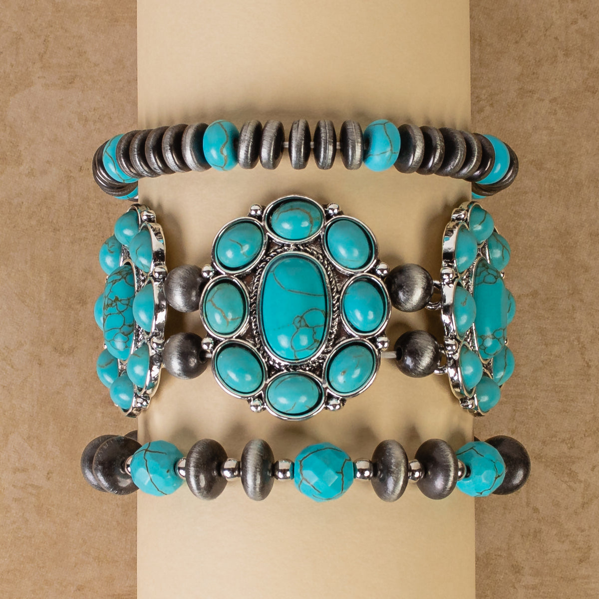 74767 - Squash Blossom Stacked Bracelets - Turquoise & Silver