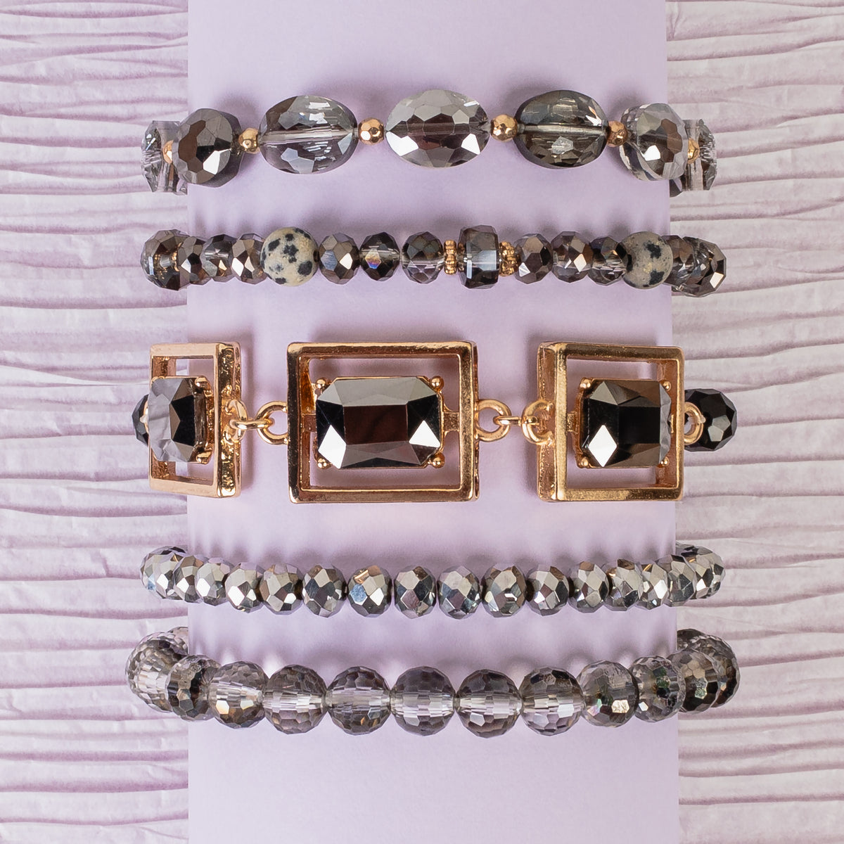 74773 - Stacked Crystal Bracelets - Black