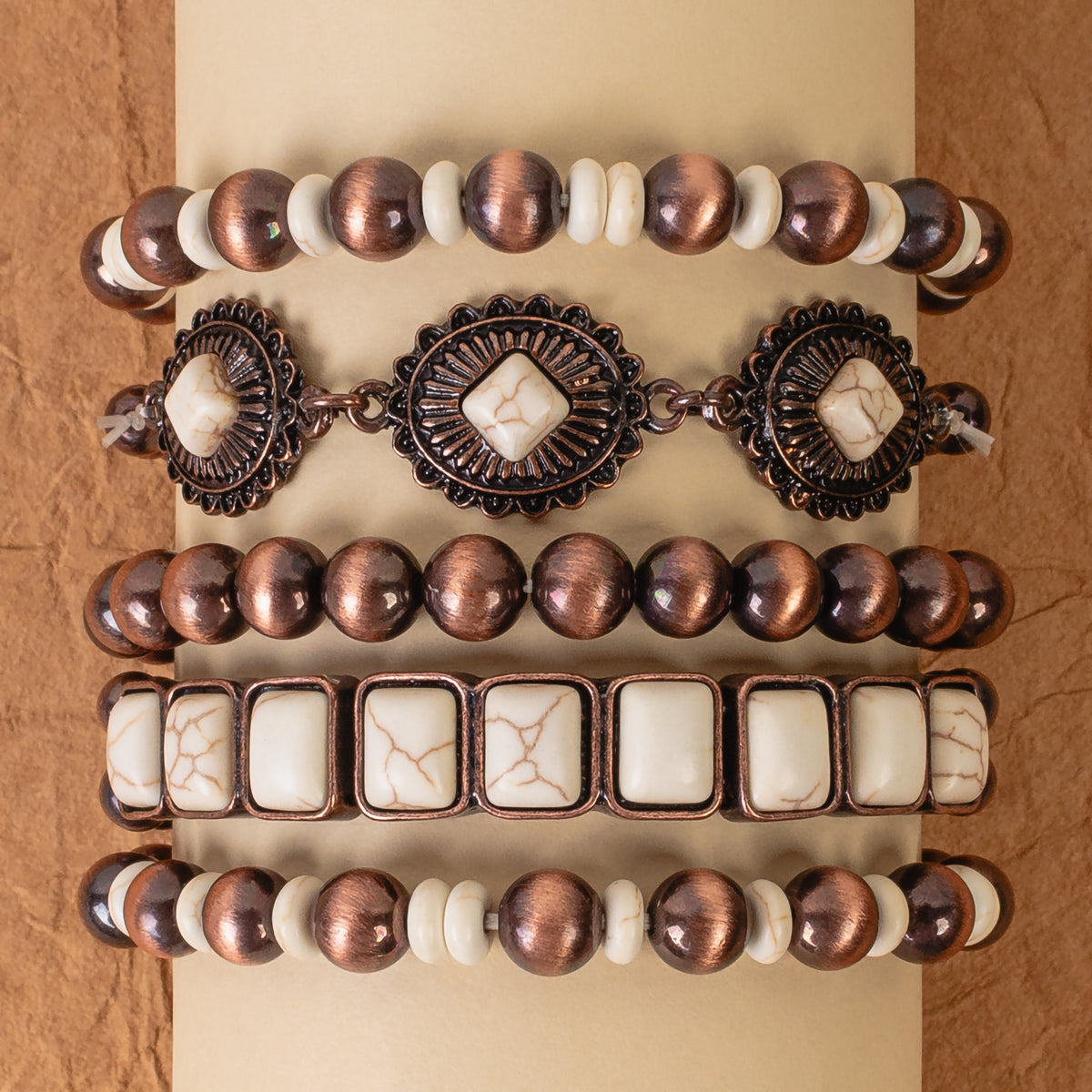 74781 - Western Stacked Bracelets - Ivory & Copper