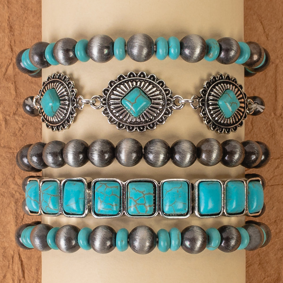 74781 - Western Stacked Bracelets - Turquoise & Silver