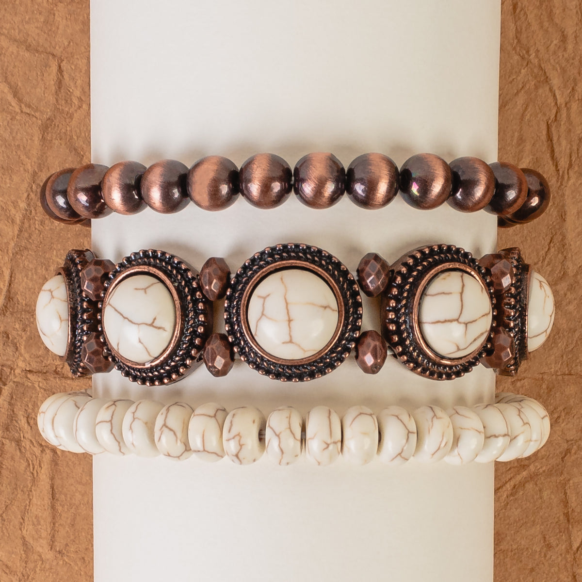 74786 - Squash Blossom Stacked Bracelets - Ivory & Copper